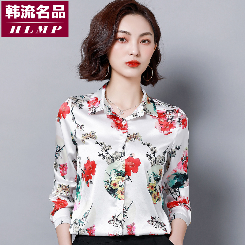 春秋季印花真丝缎面衬衫女长袖2019春装新款百搭修身大码韩版衬衣在类目 女装/女士精品, 衬衫中 - 来自Buy2taobao.com提供专业的淘宝代购服务