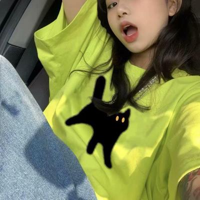 小众设计感小猫短袖t恤情侣装