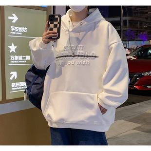 逃离地球美式发泡字母连帽卫衣女潮牌街头宽松bf休闲情侣加绒外套