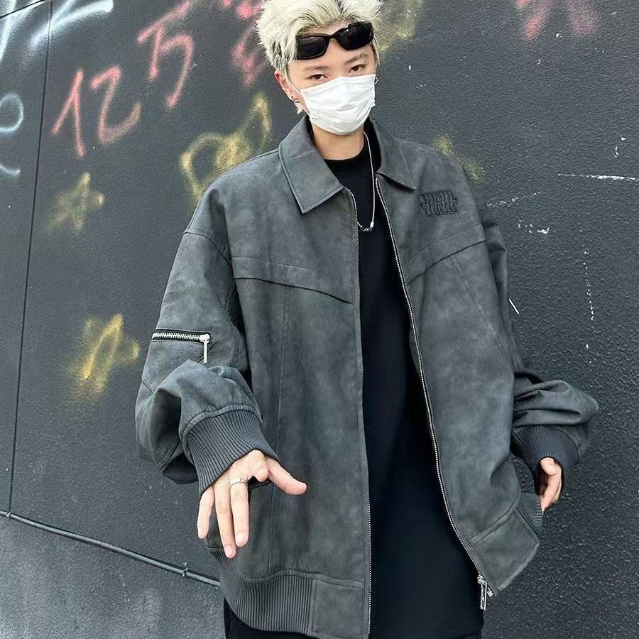 美式复古pu皮夹克男士vibe痞帅机车服皮衣春秋季宽松潮牌情侣外套
