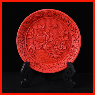 包邮扬州漆器特产剔红雕漆工艺摆饰花盘子送老外特色礼物单位礼品
