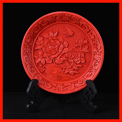 包邮扬州漆器特产剔红雕漆工艺摆件花盘子送老外特色礼物单位礼品