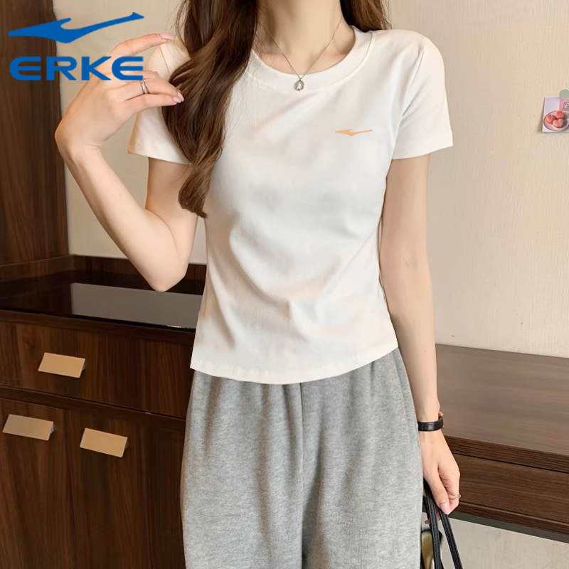 鸿星尔克冰丝短袖t恤女白色2025新款夏季女士薄款红星旗舰店衣服
