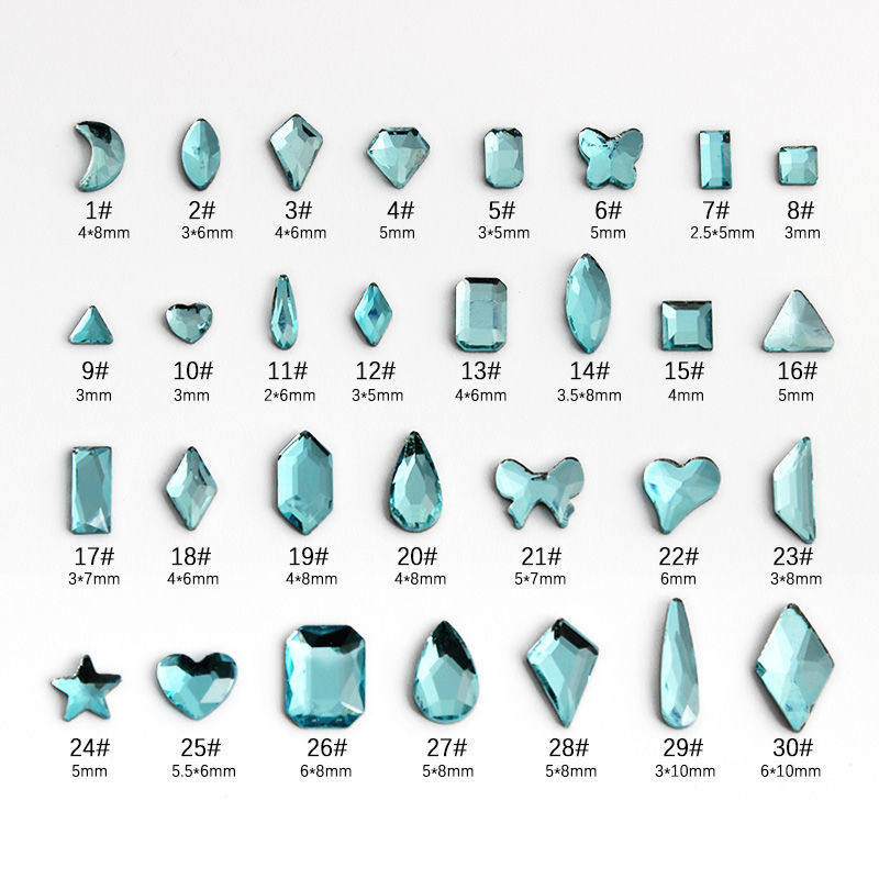 春夏款湖水蓝异形美甲钻平底玻璃水晶钻湖兰色多款合集