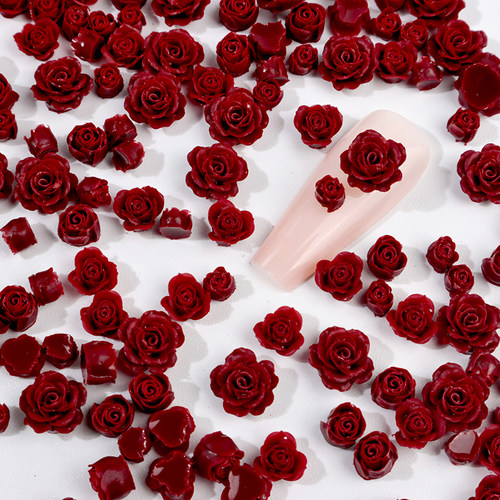 美甲饰品酒红色立体花朵