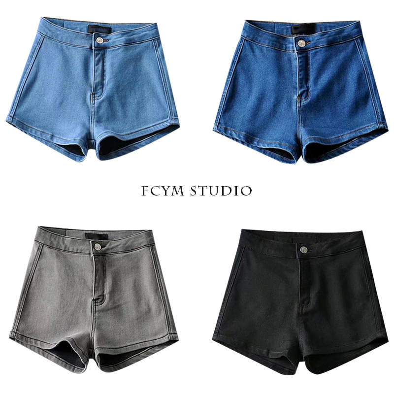 欧美性感高腰牛仔短裤女夏薄款新款纯色修身显瘦百搭蜜桃提臀热裤