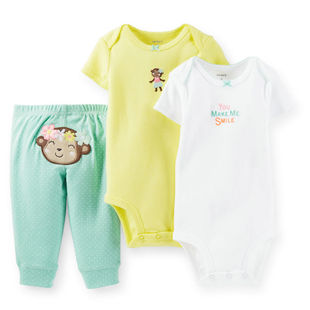 亏本清仓不卖了 carters卡特套装夏哈衣女童长裤婴儿连体衣三件套