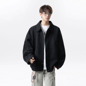 502-2-JK030-P128-秋季美式复古毛呢外套男宽松百搭翻领夹克图片