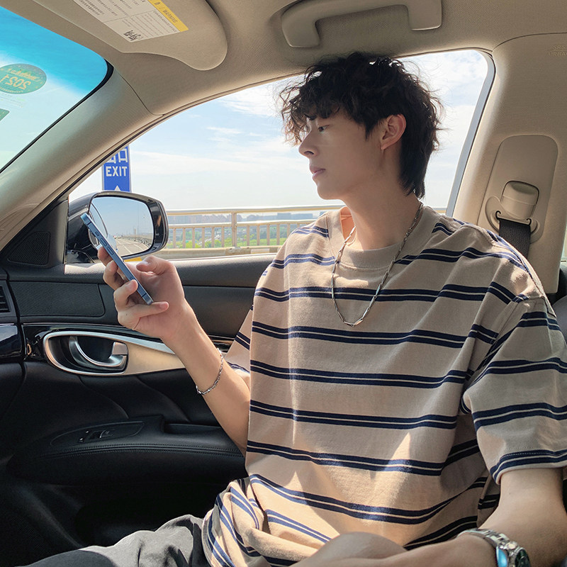 1014A~FT107条纹短袖T恤男潮流潮牌夏季半袖上衣服P40限价58,男装T恤,星座502-2（原1014A）