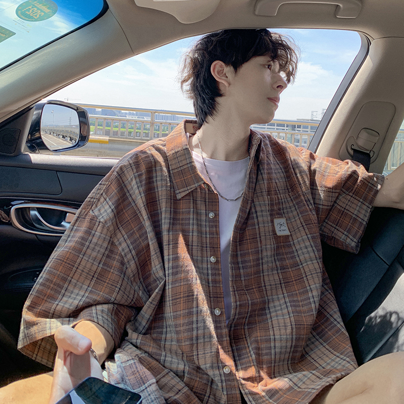 1014A~CY018夏季新品格子衬衫男潮牌休闲帅气衬衣外套P48-限价65，男装衬衫，星座1014A（原星座1014-1）