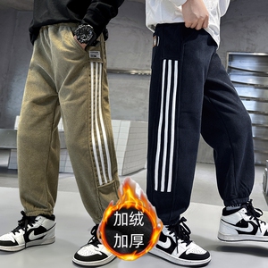 男童灯芯绒休闲裤加绒加厚秋冬季2023新款保暖中大童一体绒棉裤潮
