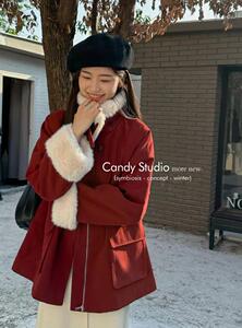 糖果Candy立领保暖派克服棉衣女冬季加绒加厚小个子工装棉服外套