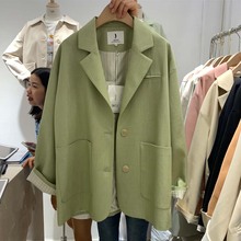 韩版 宽松春秋网红中长款 纯色西服潮 糖果Candy西装 外套女2019新款