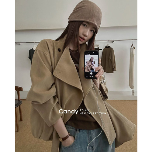 Candy慵懒两穿荡领小个子风衣女