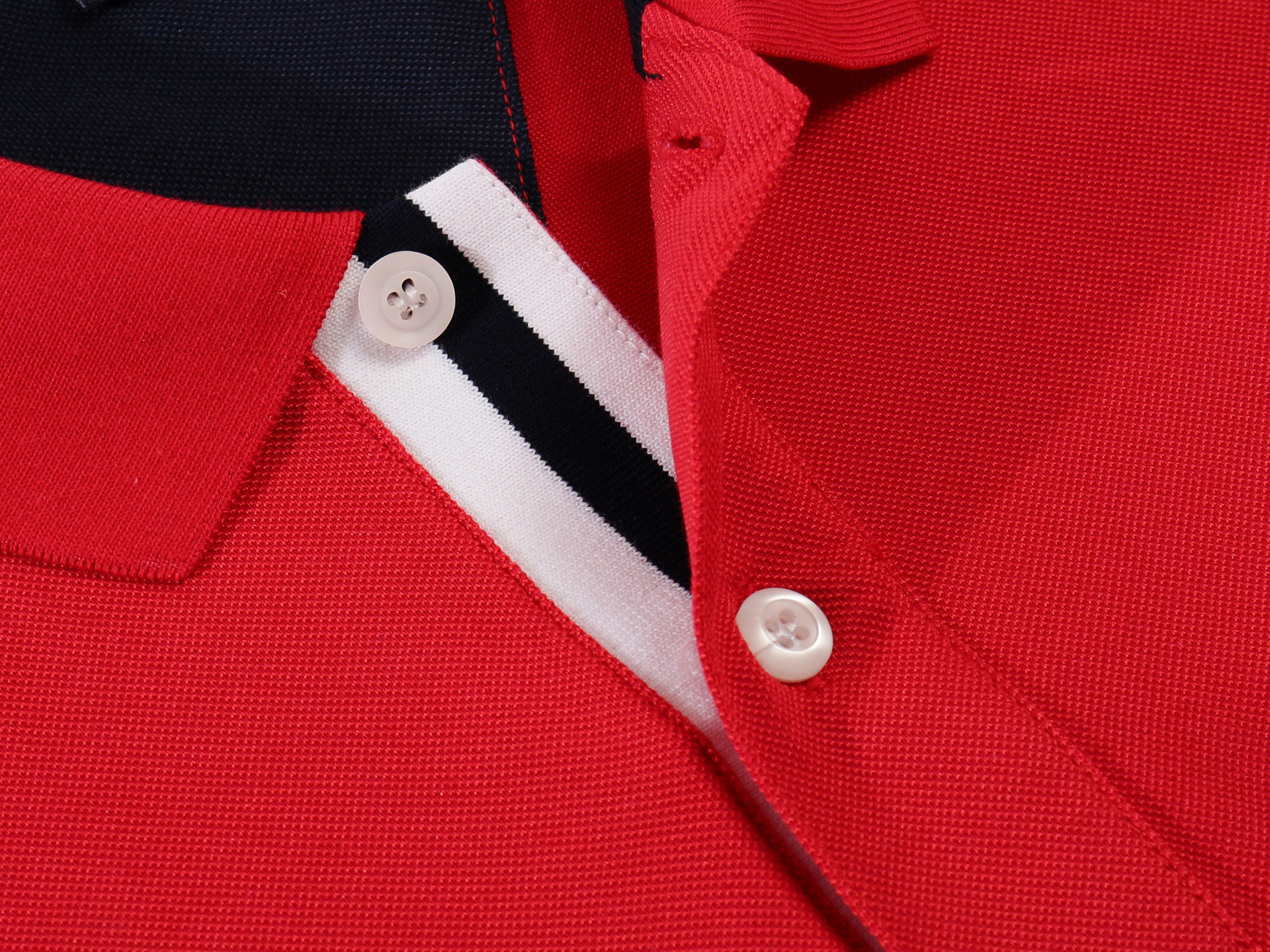 高端珠花纯棉Polo衫拼色翻领短袖T恤公司制服工作广告衫定制LOGO - 实物图