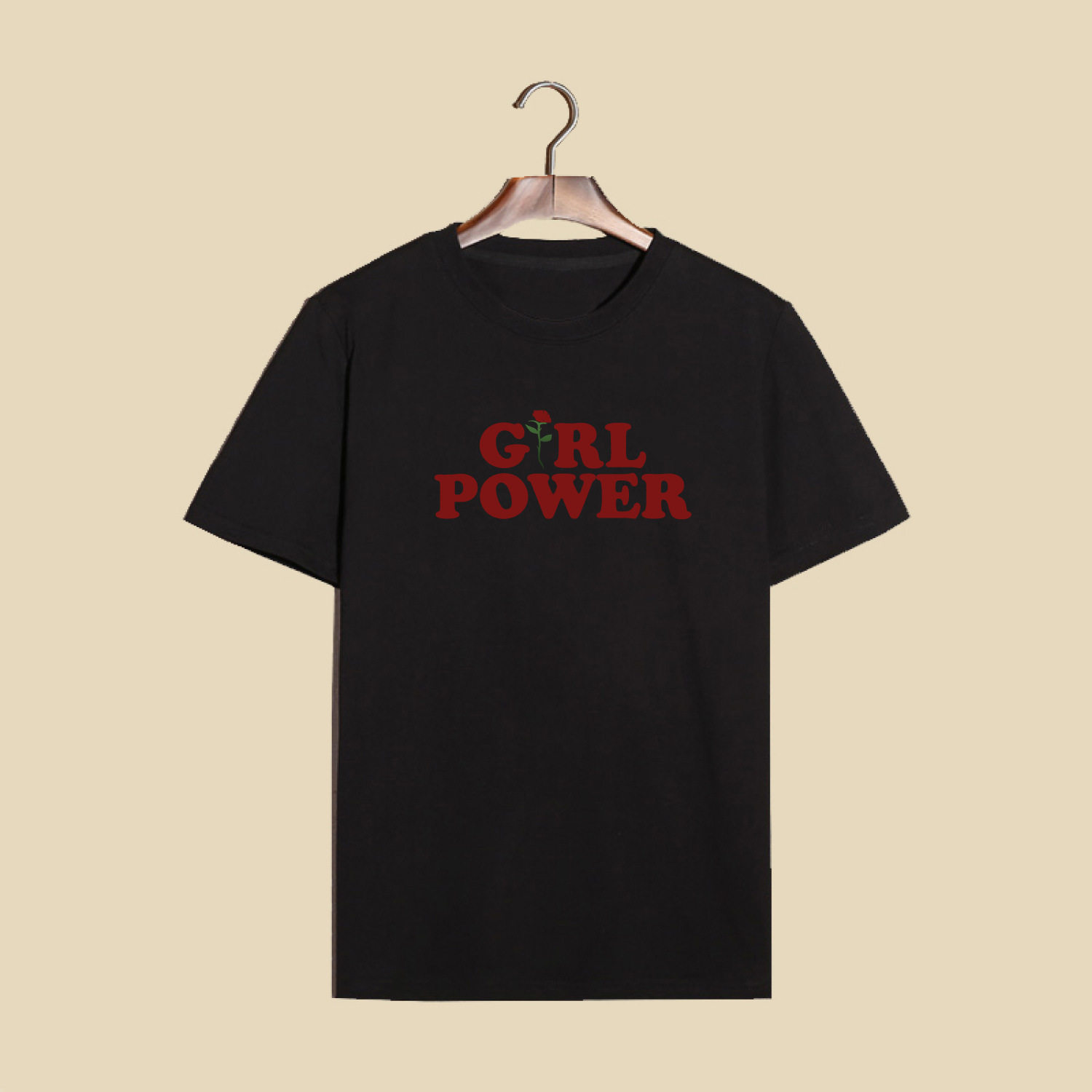 2017新款Girl power 字母T恤玫瑰爱情红字印花纯棉速卖通欧美短袖