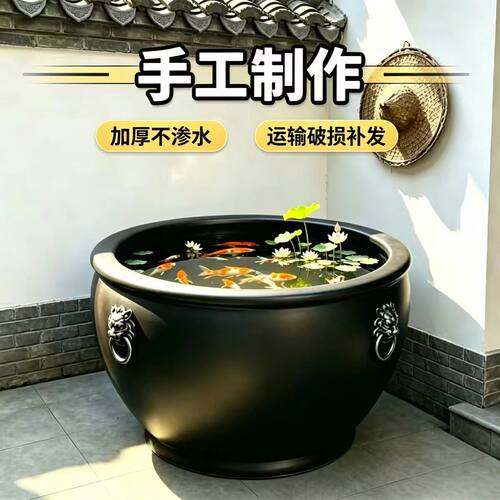 景德镇仿古泥瓦荷花缸庭院摆件