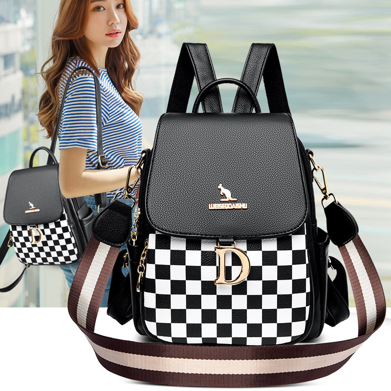 威森袋鼠真皮多功能双肩包女2022百搭休闲斜跨单肩包手提妈妈包软