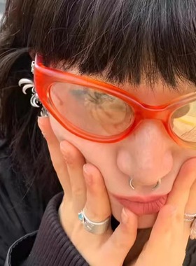 y2k千禧风糖果色磨砂黑色猫眼墨镜椭圆个性街拍防紫外线太阳眼镜