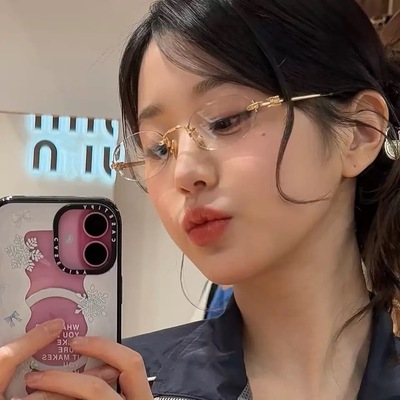 张元英同款椭圆无框眼镜Y2K大小姐高智感素颜眼镜可配近视防蓝光