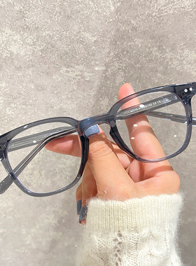 灰蓝色近视眼镜黑框女韩版潮素颜配高度数可配防蓝光变色平光架