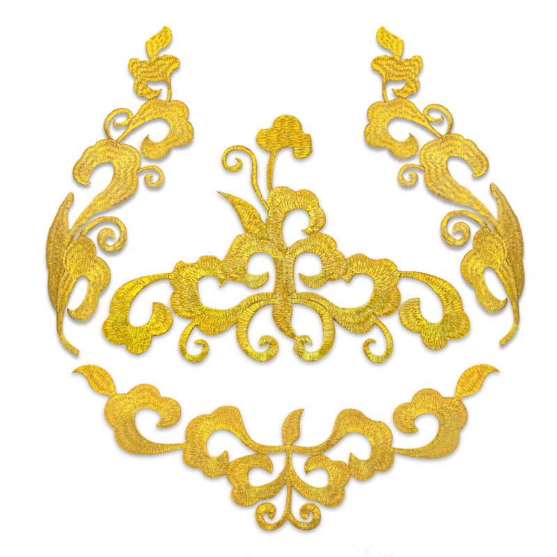 刺绣金银花纹布贴古装祥云