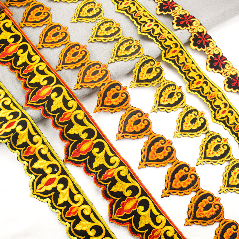 长条花边刺绣布贴舞台古装汉服勾纹演出服装辅料中国风装饰边烫片