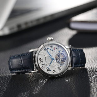 尼诺里拉商务休闲单日历真皮表带全自动镂空透底机械男表NR11030