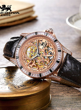 尼诺里拉自动镂空机械机芯手表商务男表时尚女表情侣表98001E