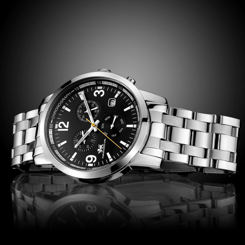 尼诺里拉手表男商务时尚多功能石英表运动男表 钢带休闲表51015