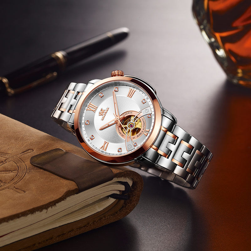 尼诺里拉潮流男表机械手表钢带大表盘男士商务11010蓝宝石镜面