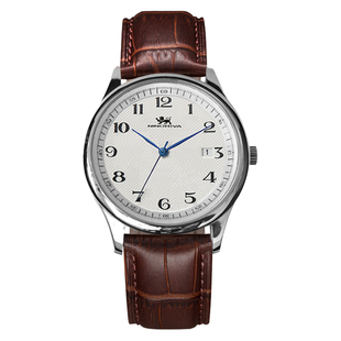 尼诺里拉男士手表经典大表盘商务表薄款防水皮带男表单日历 手表