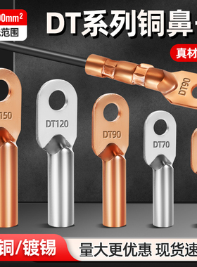 DT铜鼻子铜接线端子电线铜鼻子镀锡堵油铜接头25/35/50平方铜线耳