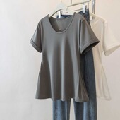 收腰遮肚子正肩短袖 夏季 T恤胖mm显瘦高级感洋气上衣 女装 300斤大码