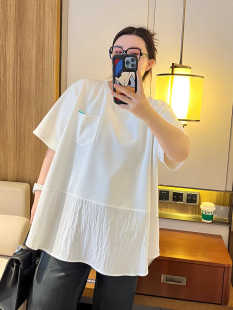 新款 短袖 300斤大码 超宽松设计感拼接中长款 T恤上衣女 女装 胖mm夏季