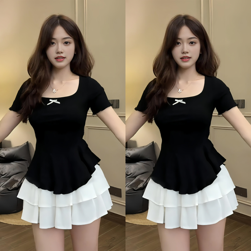 大码女装胖mm收腰遮肚子上衣夏季