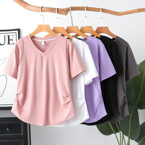 大码女装v领短袖t恤女新款爆款
