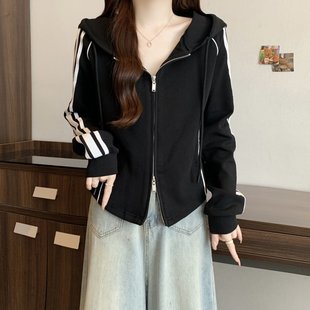 300斤大码女装胖m连帽卫衣外套秋季新款长袖开衫宽松显瘦小众上衣