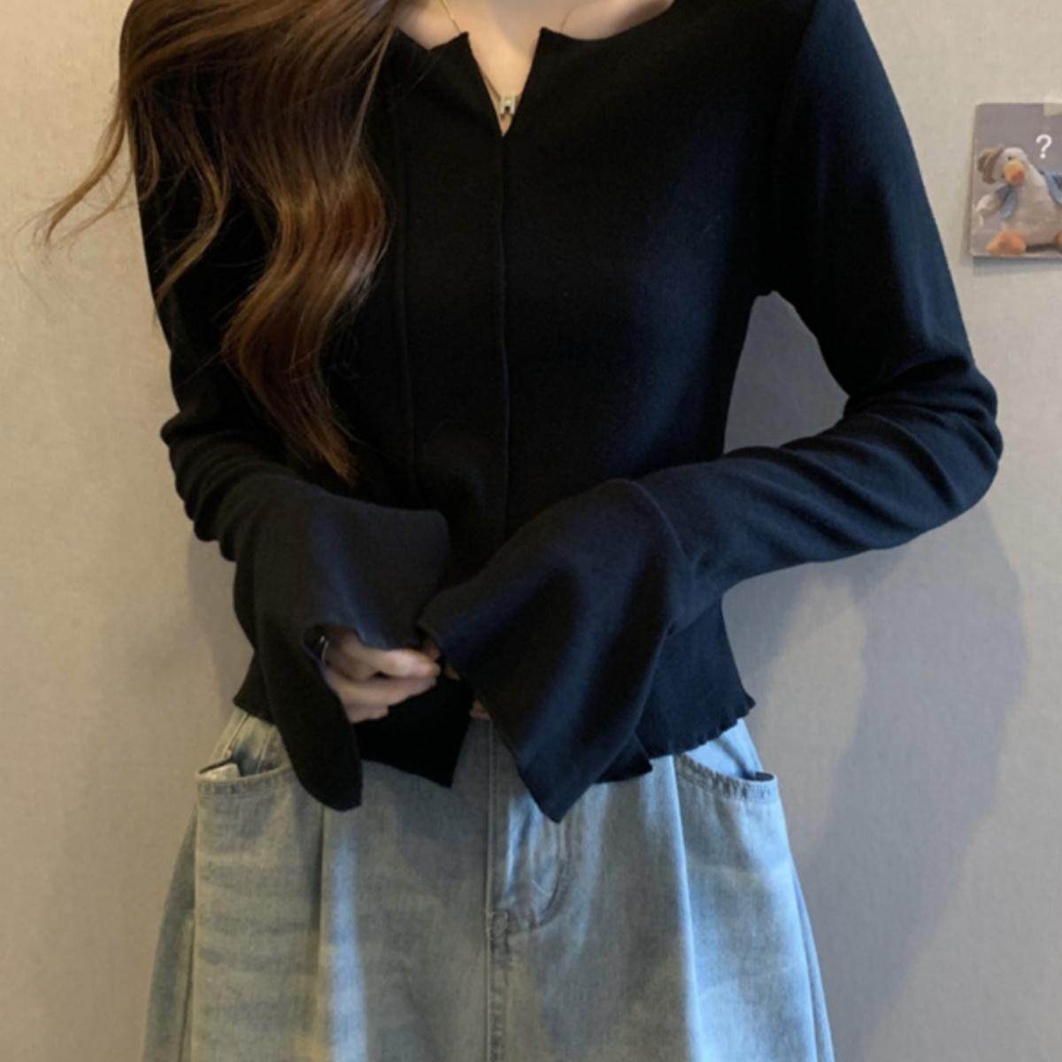 300斤大码女装胖mm长袖别致T恤打底衫秋冬新款开叉百搭喇叭袖上衣,女装/女士精品,T恤,淘宝优惠券,粉丝福利购,淘宝优惠卷