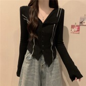 T恤女早秋显瘦别致短款 大码 胖mm300斤欧货不规则正肩长袖 辣妹上衣