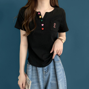 设计感小众别致上衣T恤女 胖mm显瘦正肩收腰抽褶新款 300斤大码 女装