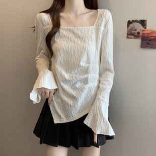 女装 打底衫 胖mm设计感长袖 新款 显瘦遮肚子上衣 t恤秋冬季 300斤大码