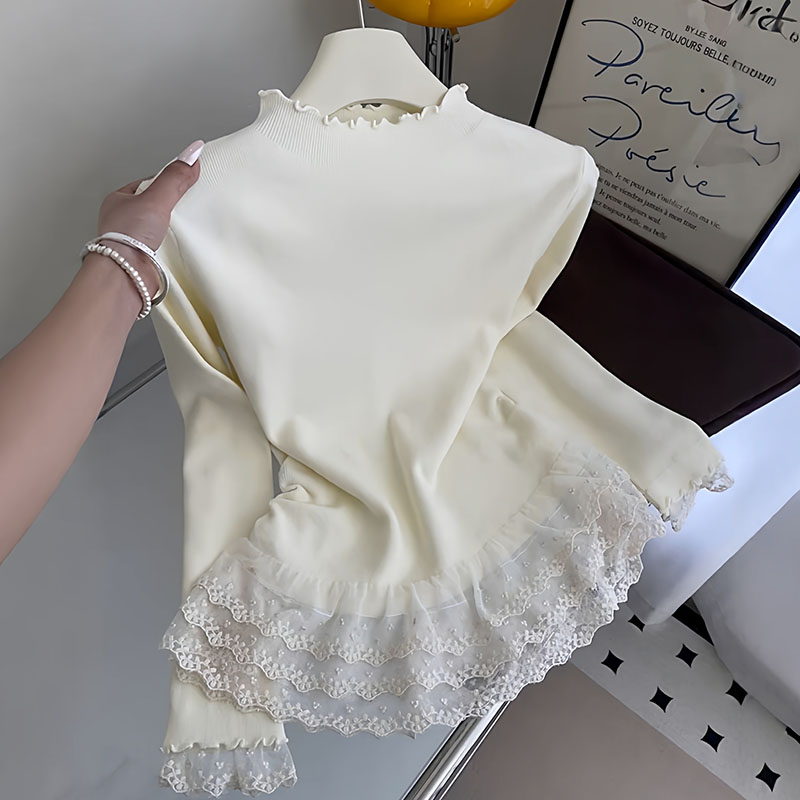 300斤大码半高领蕾丝长袖打底