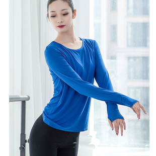 手指套舞蹈服女春秋莫代尔半指手套上衣宽松拇指洞穿指小衫瑜伽服