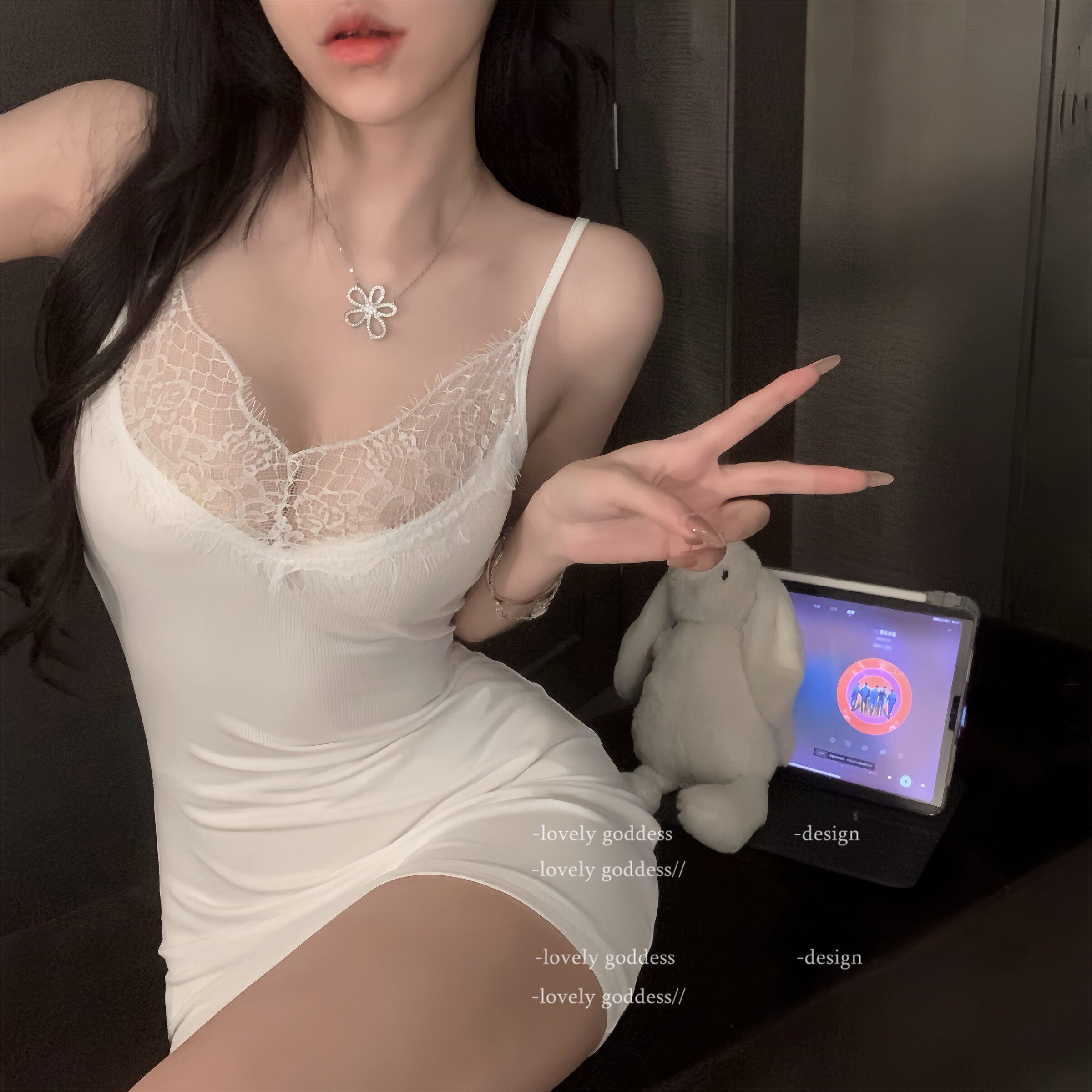 新品「LG」月光恋人*纯欲辣妹风裙子吊带蕾丝紧身包臀连衣裙性感