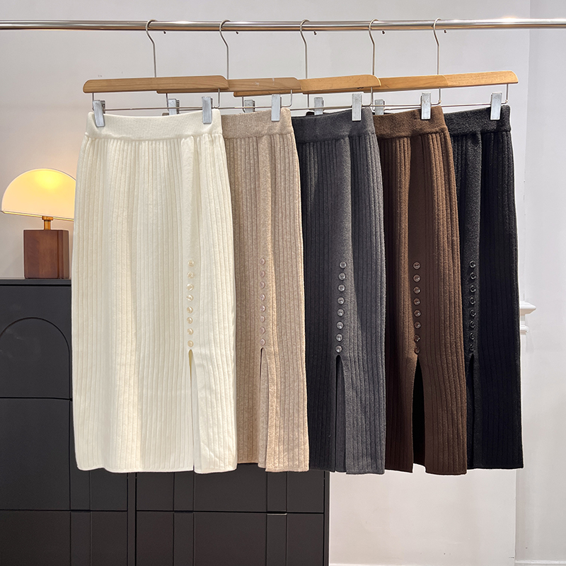 针织开叉半身裙女秋冬新款设计感开衩百搭高腰显瘦包臀a字裙