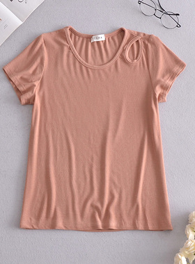 03026清仓断码断色处理捡漏设计感不规则破洞圆领短袖体恤上衣