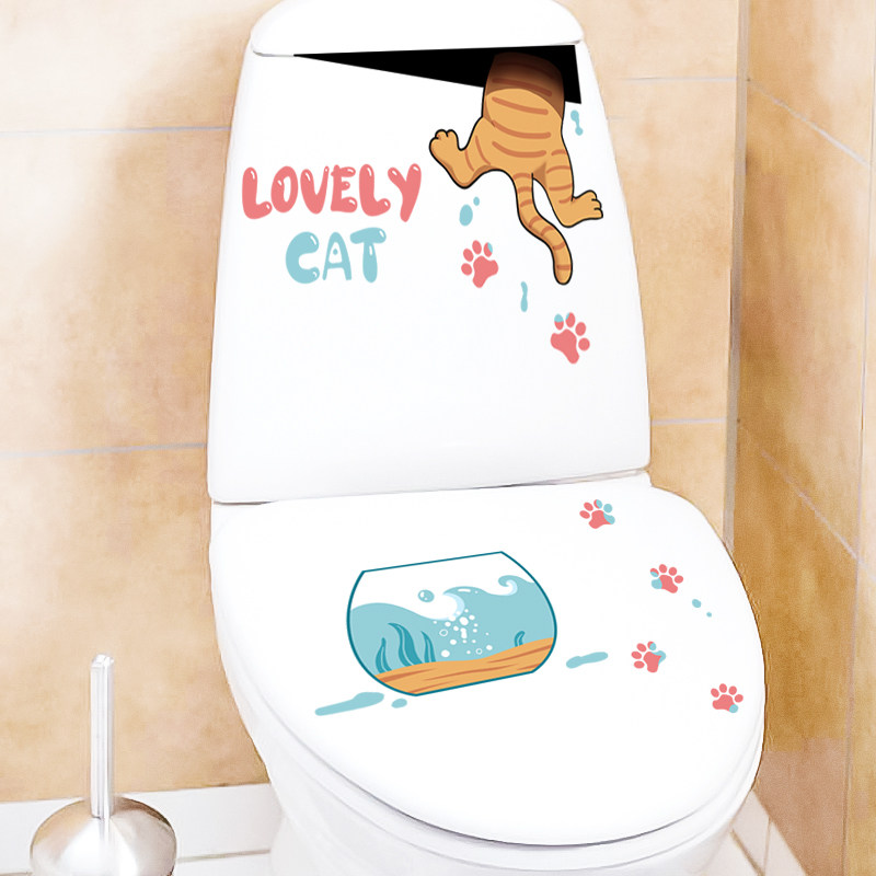 速发创意马桶盖装饰贴纸全套厕所卫生间猫水坐便贴画创意防咪贴花