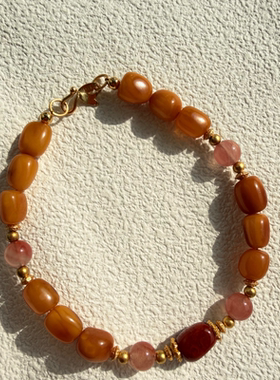 正品蜜蜡南红手链银饰扣头原创节日礼物一物一拍