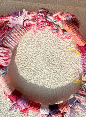 藏式手绳手工编织搭配精美银色跑环手绳粉色手链节日礼物会员礼